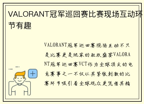 VALORANT冠军巡回赛比赛现场互动环节有趣