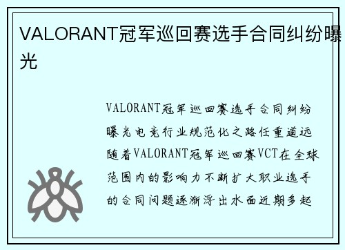 VALORANT冠军巡回赛选手合同纠纷曝光