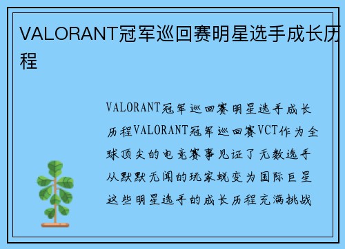 VALORANT冠军巡回赛明星选手成长历程